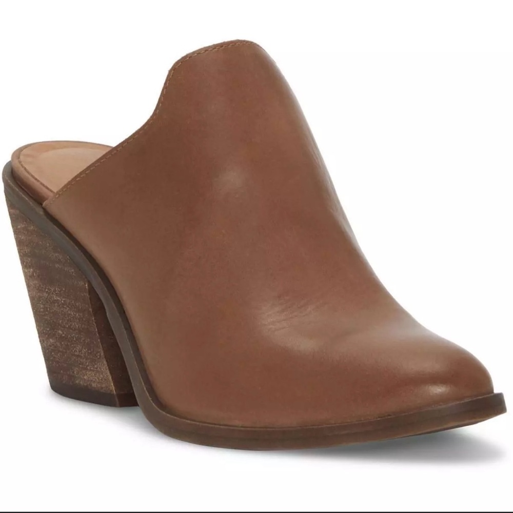 Lucky Brand Brown Leather Block Heel Mules